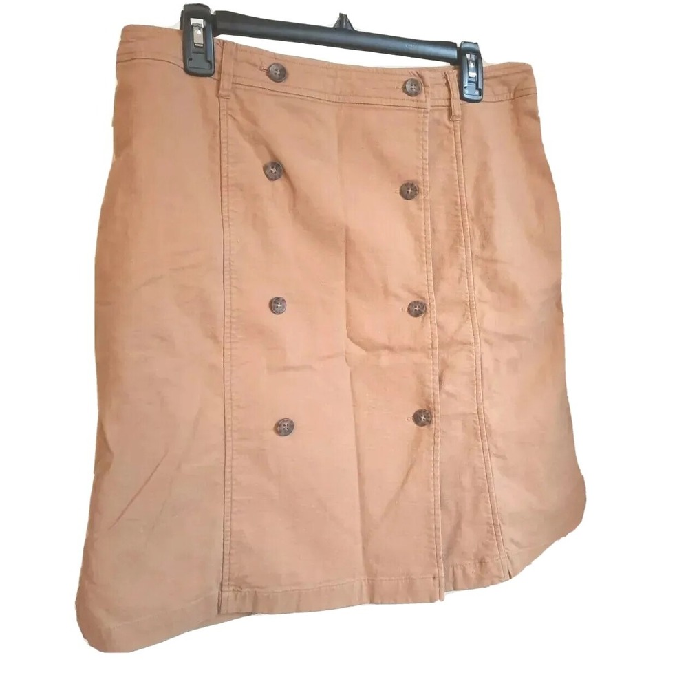 Pendleton Linen Blend Skirt Women 12 Button Front Pockets Brown Khaki Knee Lngth